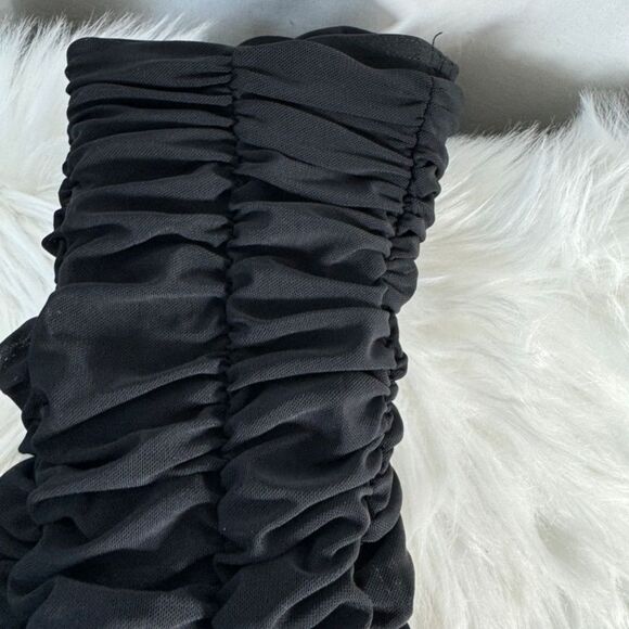 By DYLN Black Total Ruched Mesh Overlay High Waist Ankle Zip Leggings Sz XS - Picture 4 of 8